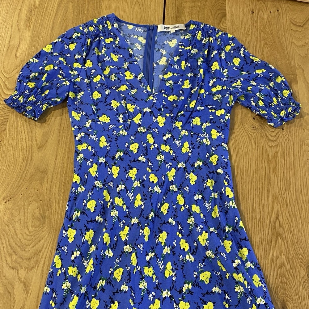 Diane Von‎ Furstenberg Floral Dress Jemma in Ditsy Vines Baja Blue Crepe Dress 4